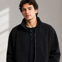 Custom Sherpa Jacket OEM Solid Black Zip-Up Minimalist