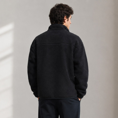Custom Sherpa Jacket OEM Solid Black Zip-Up Minimalist