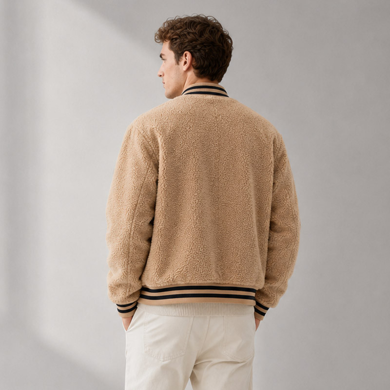 Detail of Custom Beige Varsity Sherpa Jacket