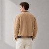 Custom Sherpa Jacket OEM Beige Varsity Snap Button Collar