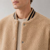 Custom Sherpa Jacket OEM Beige Varsity Snap Button Collar