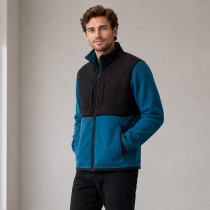 Custom Fleece Jacket OEM Blue Black Colorblock Zip-Up