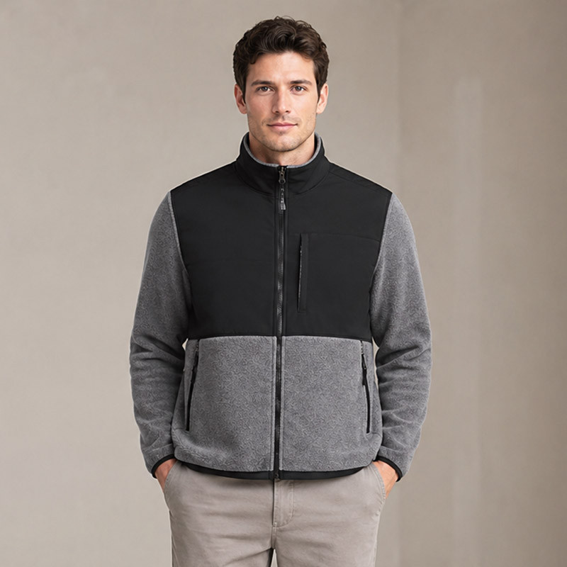 grey black colorblock fleece jacket model