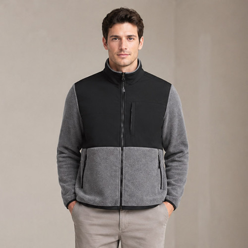Custom Fleece Jacket OEM Grey Black Colorblock Zip-Up