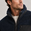 Custom Sherpa Jacket OEM Navy Blue Black Contrast Pocket Zip