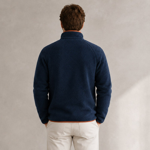 Custom Sherpa Jacket OEM Navy Blue Orange Contrast Pocket Zip
