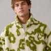 Custom Sherpa Jacket OEM Green Abstract Pattern Zip-Up