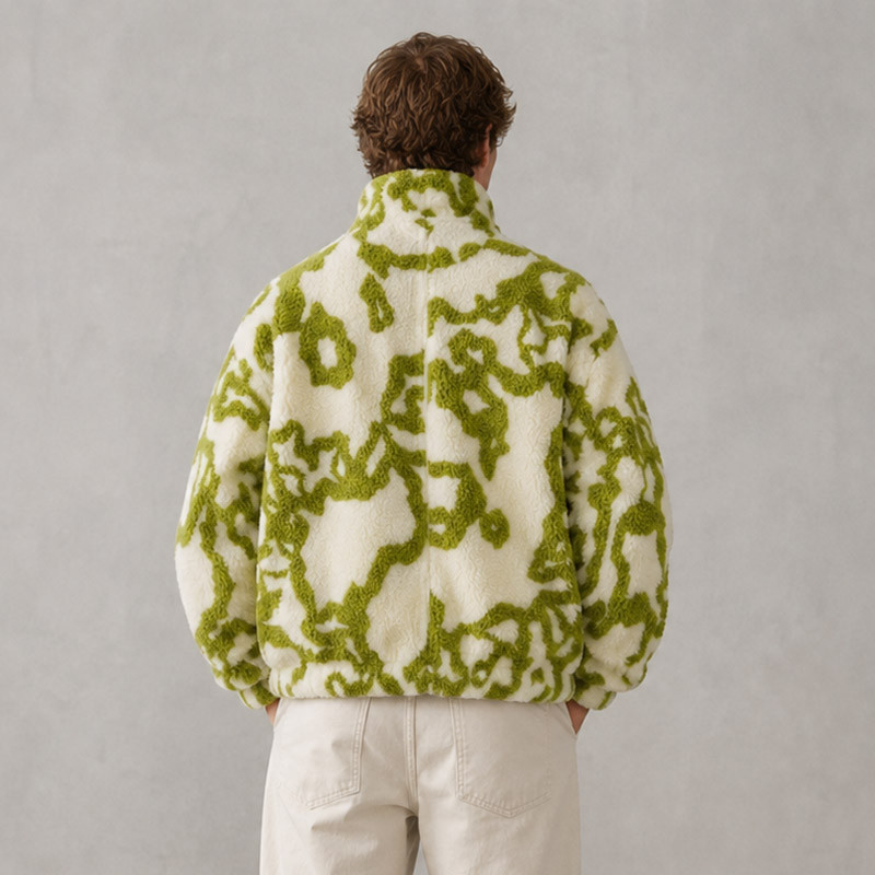 Detail of Custom Green Abstract Sherpa Jacket