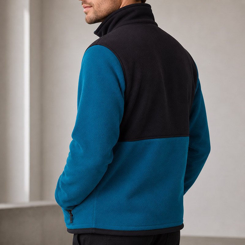 Detail of Custom Blue Black Colorblock Fleece Jacket