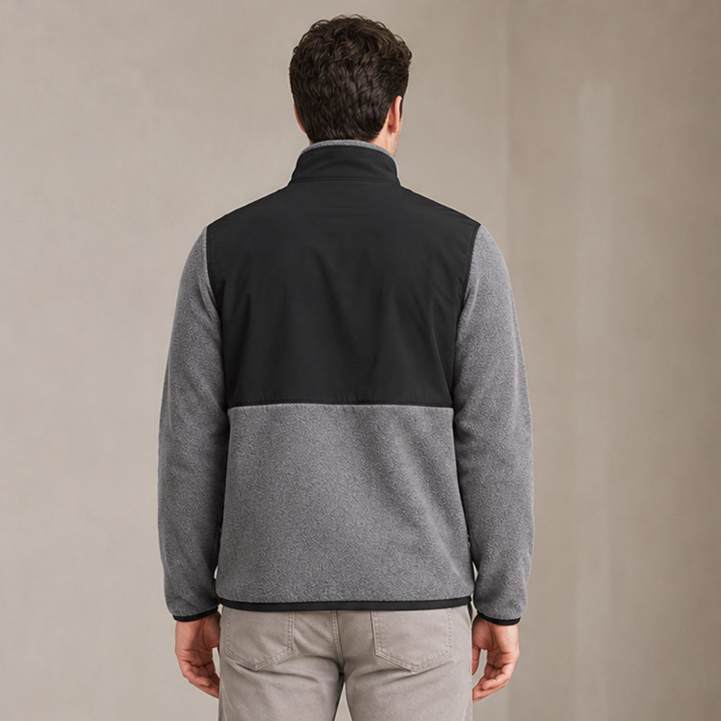 Detail of Custom Grey Black Colorblock Fleece Jacket