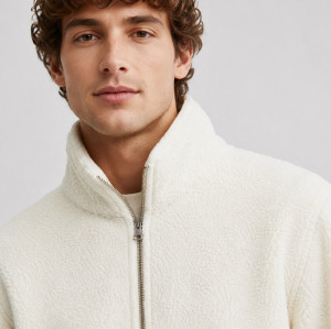 Custom Sherpa Jacket OEM Ivory White Zip-Up High Collar