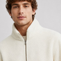 Custom Sherpa Jacket OEM Ivory White Zip-Up High Collar
