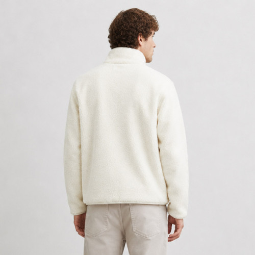 Custom Sherpa Jacket OEM Ivory White Zip-Up High Collar