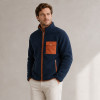 Custom Sherpa Jacket OEM Navy Blue Orange Contrast Pocket Zip