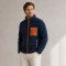 Custom Sherpa Jacket OEM Navy Blue Orange Contrast Pocket Zip
