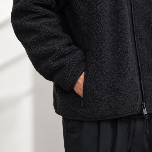 Custom Sherpa Jacket OEM Solid Black Zip-Up Minimalist