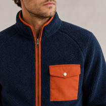Custom Sherpa Jacket OEM Navy Blue Orange Contrast Pocket Zip