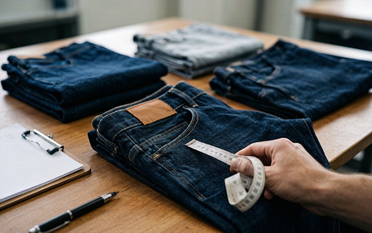 close-up quality control inspection of finished pants