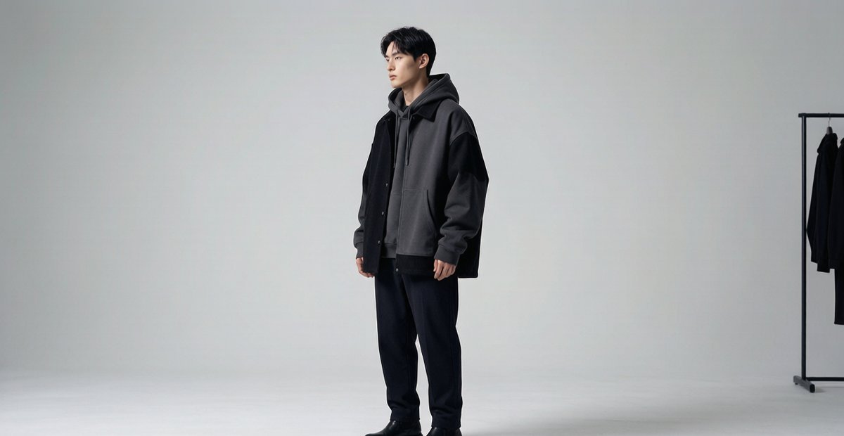 Men streetwear hoodie fashion display for modern apparel brand