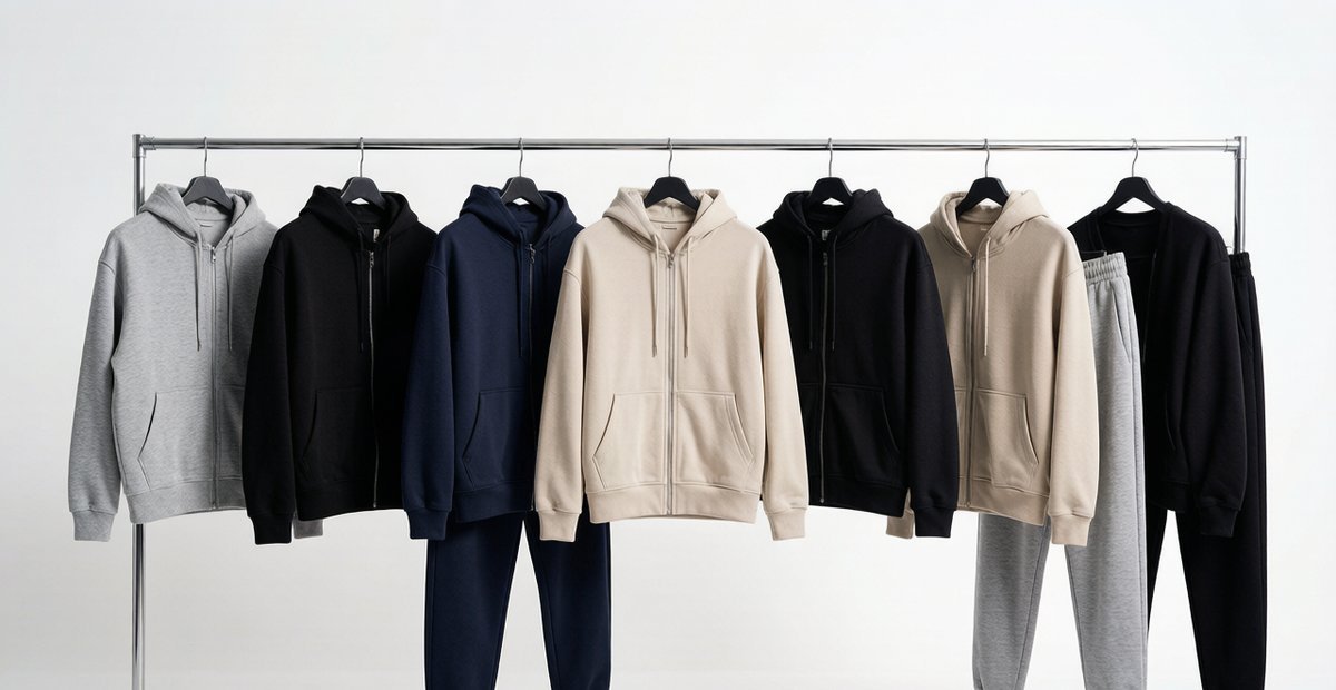 Men streetwear hoodie and jacket collection displayed for fashion apparel production