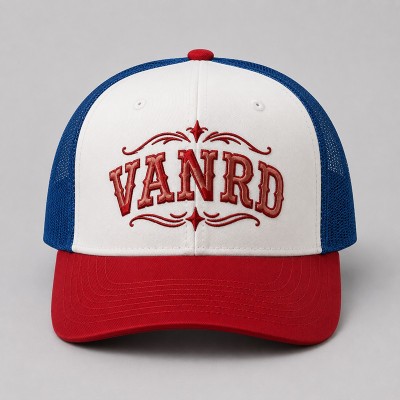 Custom White Trucker Hat With Orange Logo & Mesh Back