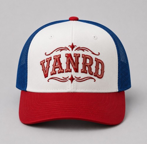 Custom White Trucker Hat With Orange Logo & Mesh Back