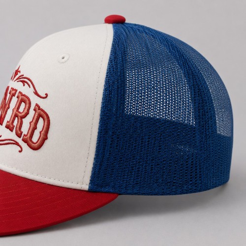 Custom White Trucker Hat With Orange Logo & Mesh Back