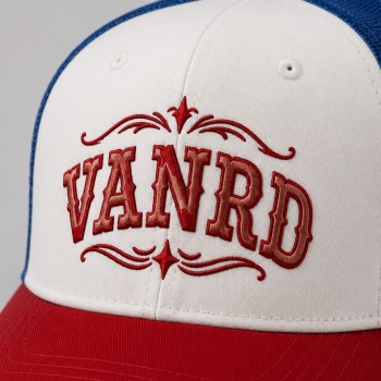 Custom White Trucker Hat With Orange Logo & Mesh Back