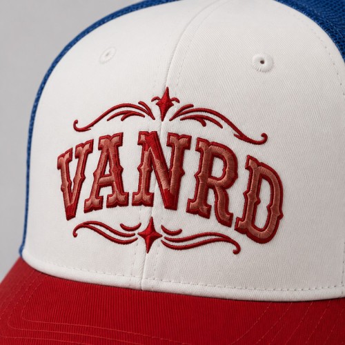 Custom White Trucker Hat With Orange Logo & Mesh Back