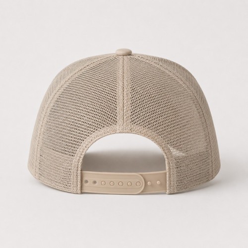 Custom Khaki Trucker Hat With Green & Yellow Logo Print