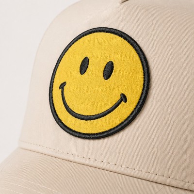 Custom Khaki Trucker Hat With Green & Yellow Logo Print