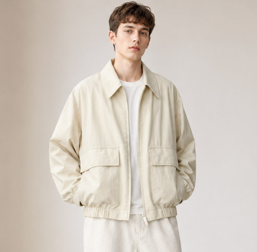 Custom Ivory Bomber Jacket With Elastic Hem