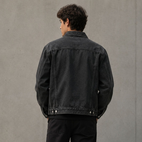 Custom Black Acid Wash Denim Trucker Jacket