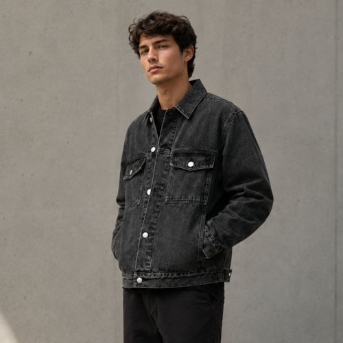 Custom Black Acid Wash Denim Trucker Jacket
