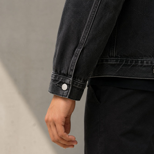 Custom Black Acid Wash Denim Trucker Jacket