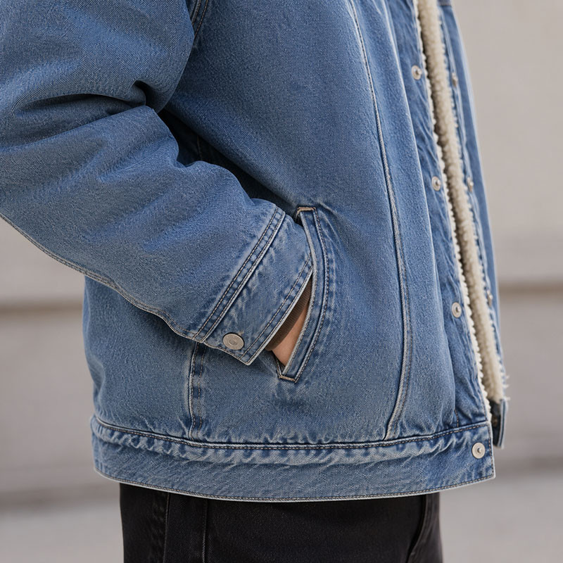 VANRD Custom Indigo Denim Sherpa Jacket With Paisley Embroidery