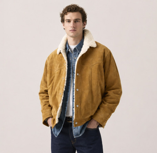 Custom Tan Suede Sherpa Trucker Jacket