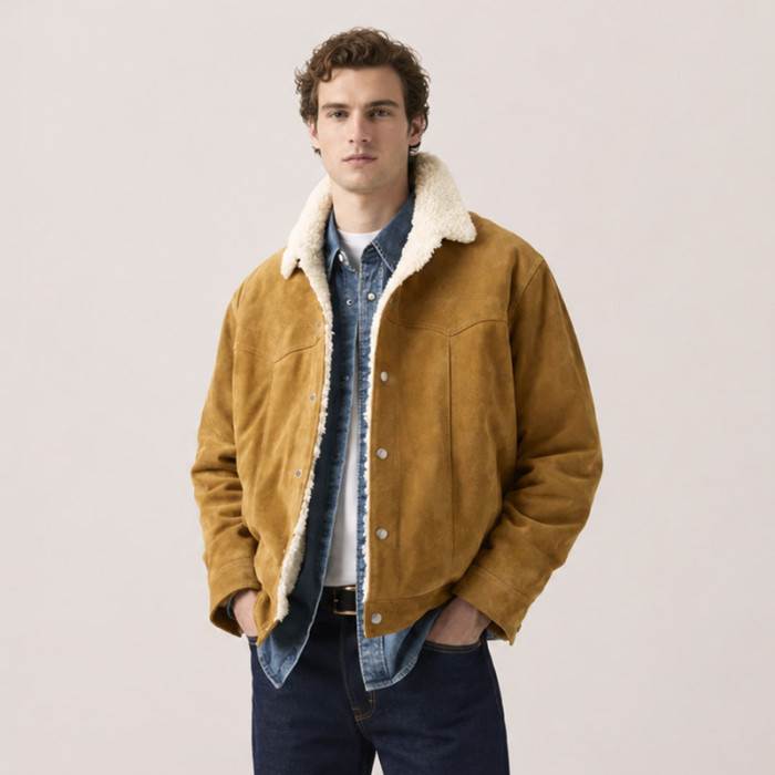 Custom Tan Suede Sherpa Trucker Jacket