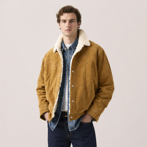 Custom Tan Suede Sherpa Trucker Jacket