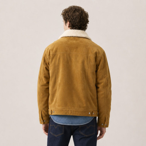 Custom Tan Suede Sherpa Trucker Jacket