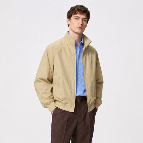Custom Khaki Harrington Jacket With Stand Collar