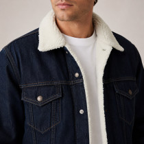 Custom Dark Wash Denim Sherpa Trucker Jacket