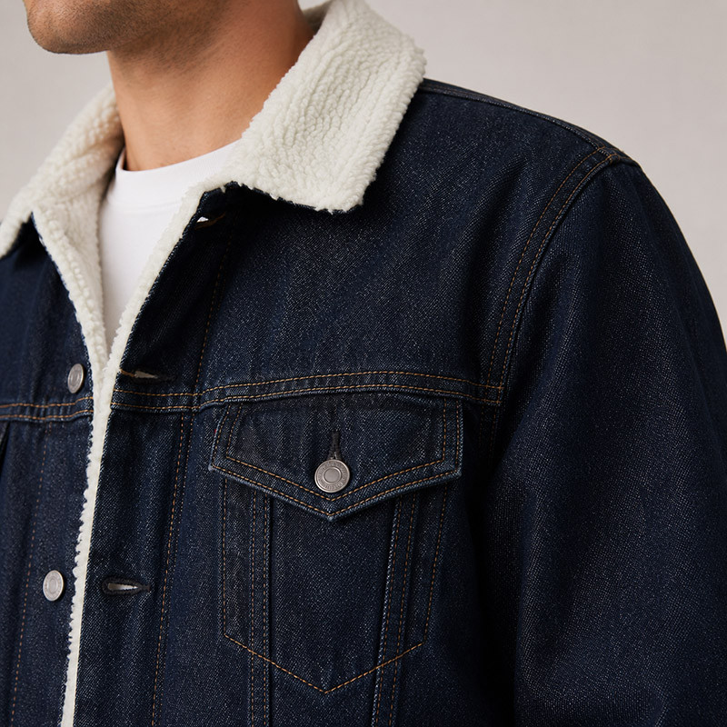 Custom Dark Wash Denim Sherpa Trucker Jacket