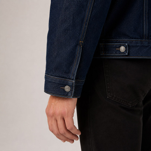 Custom Dark Wash Denim Sherpa Trucker Jacket