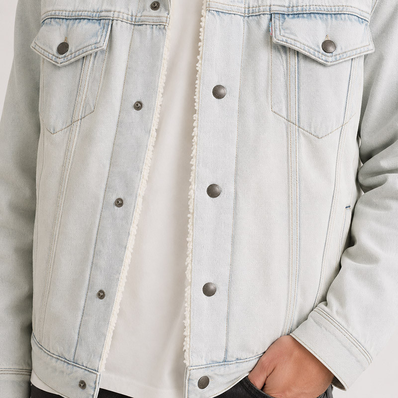 VANRD Custom Light Wash Denim Sherpa Trucker Jacket