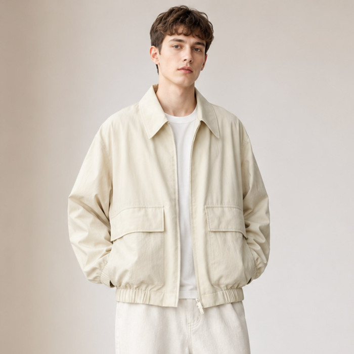 Custom Ivory Bomber Jacket With Elastic Hem