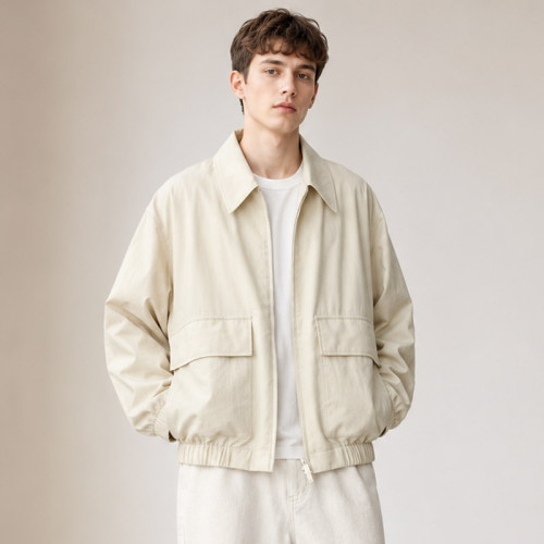 Custom Ivory Bomber Jacket With Elastic Hem