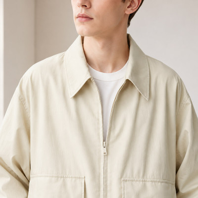 Custom Ivory Bomber Jacket With Elastic Hem
