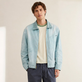 Custom Sky Blue Coach Jacket With Snap Front