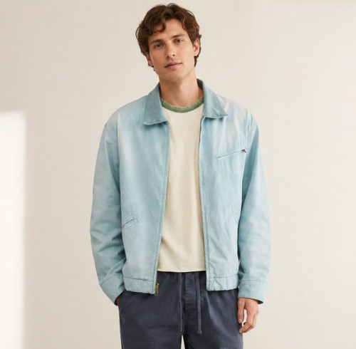 Custom Sky Blue Coach Jacket With Snap Front